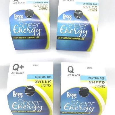 (1) Leggs Sheer Energy Control Top Jet Black Sheer Tights  ~ Choose Size